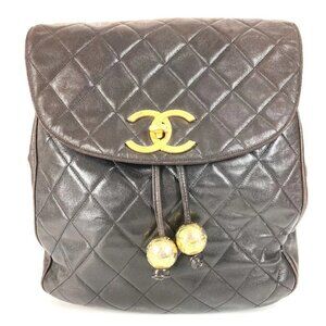 CHANEL Matelasse Quilted Vintage Drawstring Chain Backpack Lambskin Black